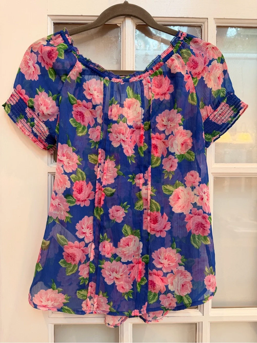 Vintage Abercrombie & Fitch Y2K Sheer Floral Button-Front Peasant Top Size S